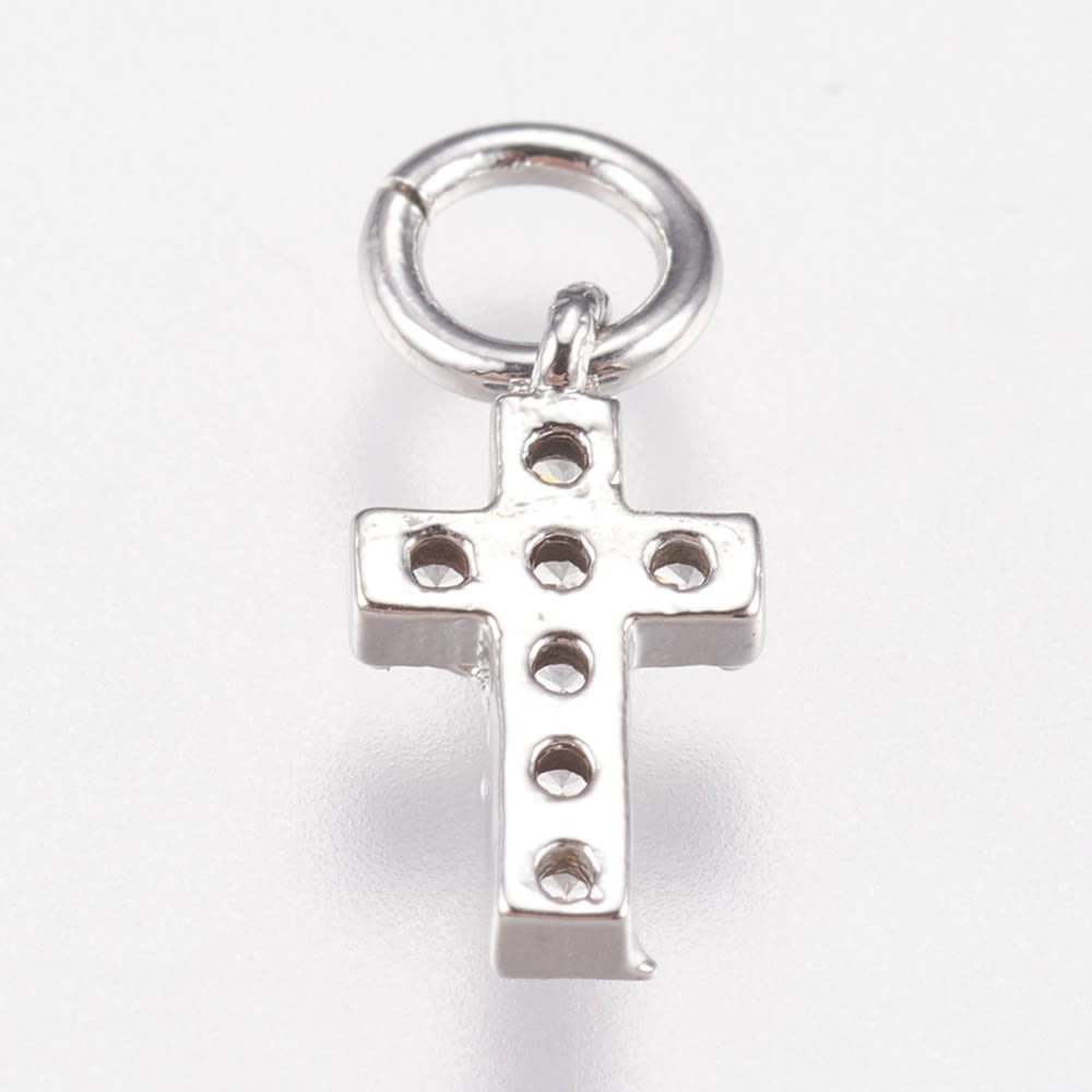 Dije colgante cruz zircón 9x5 mm baño de oro / unidad3