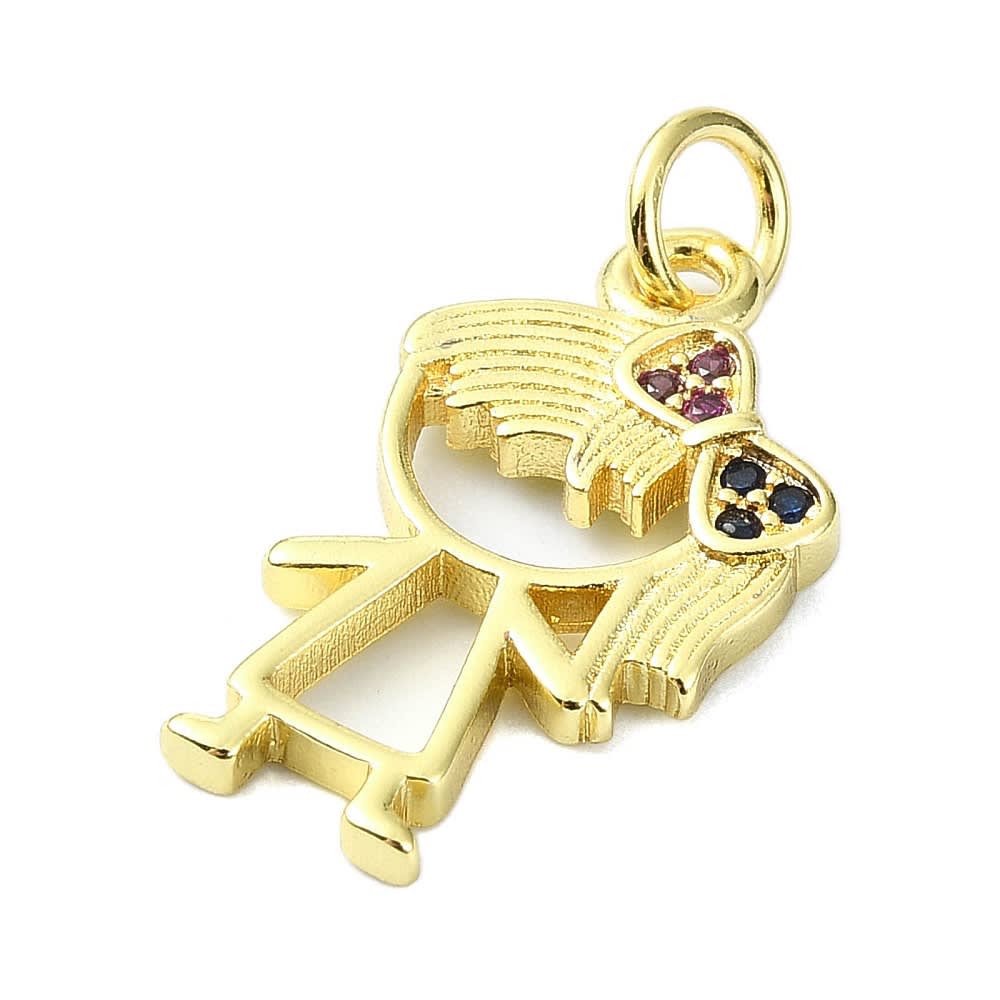 Dije colgante niña niño zircón 19 mm baño de oro / unidad6