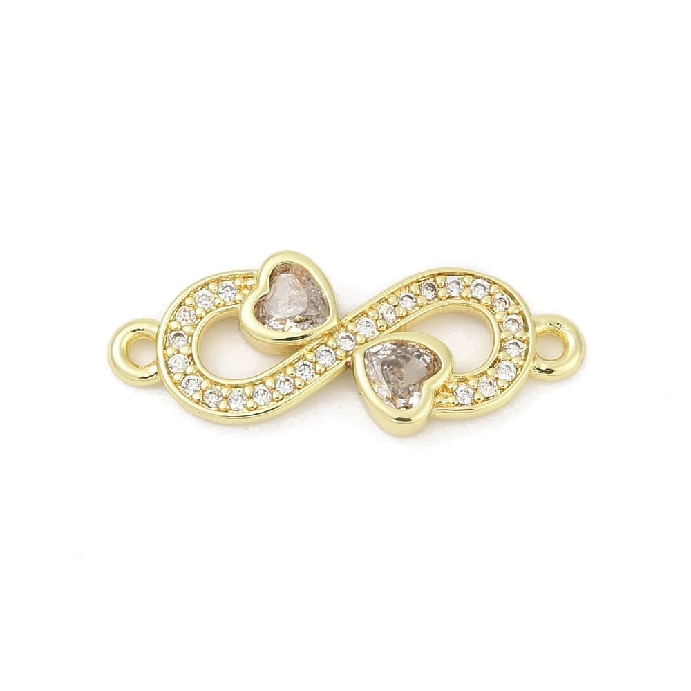 Dije conector infinito corazón 25.5 mm zircón baño oro / unidad2