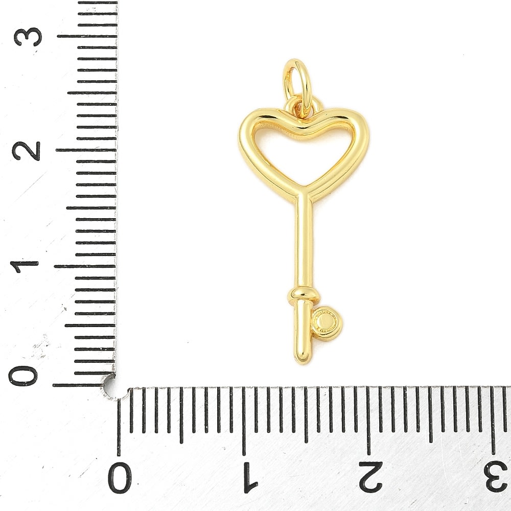 Dije colgante amuleto llave corazón 23 mm baño oro / unidad3
