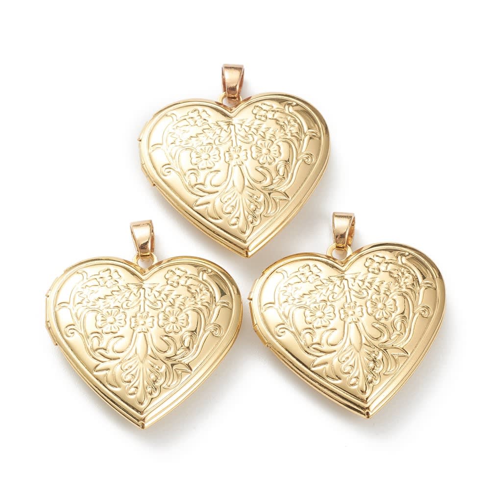 Relicario portafoto locket Corazón flor Baño de Oro / unidad7