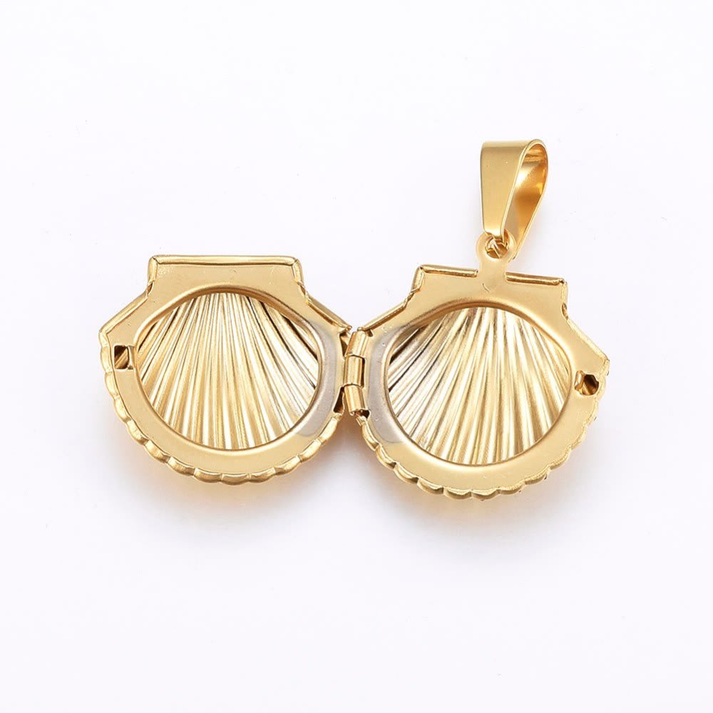 Relicario foto portafoto locket concha de mar acero dorado / unidad2