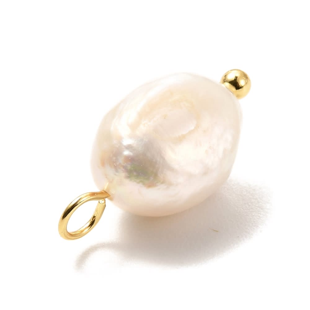 Dije colgante perla natural 10 mm baño oro / unidad3