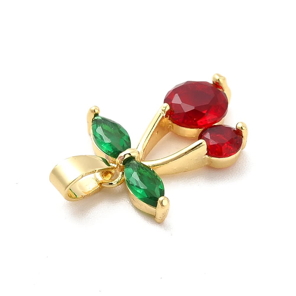 Dije colgante guinda 16 mm zircón baño de oro / unidad2