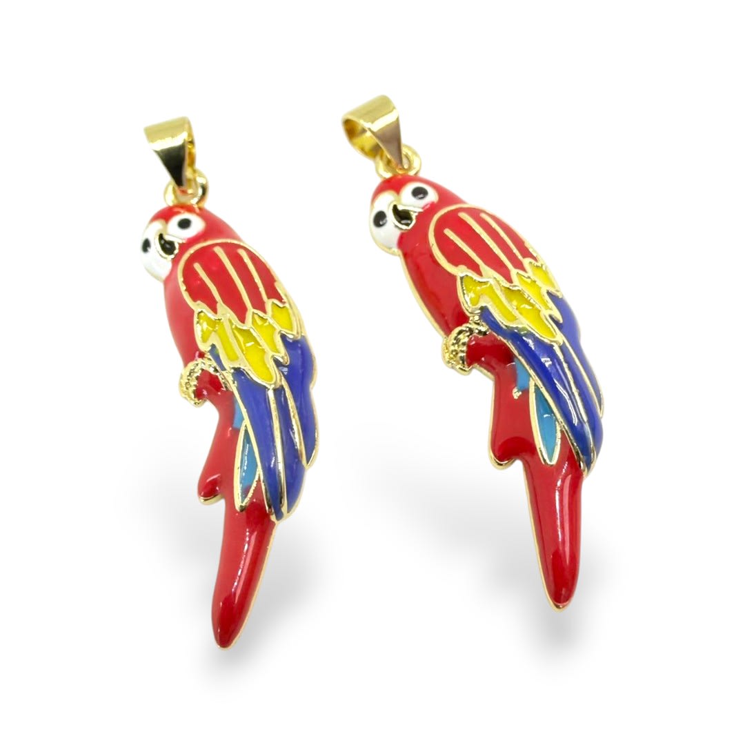 Dije colgante esmaltado guacamaya venezuela 40x10 mm baño de oro / unidad2