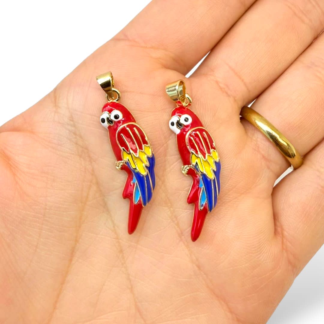 Dije colgante esmaltado guacamaya venezuela 40x10 mm baño de oro / unidad3