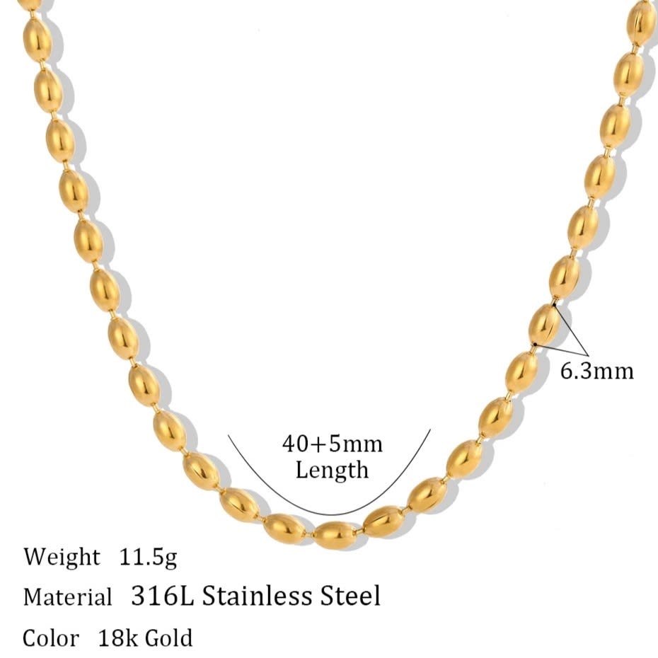 Collar cuentas ovaladas grano acero / unidad2