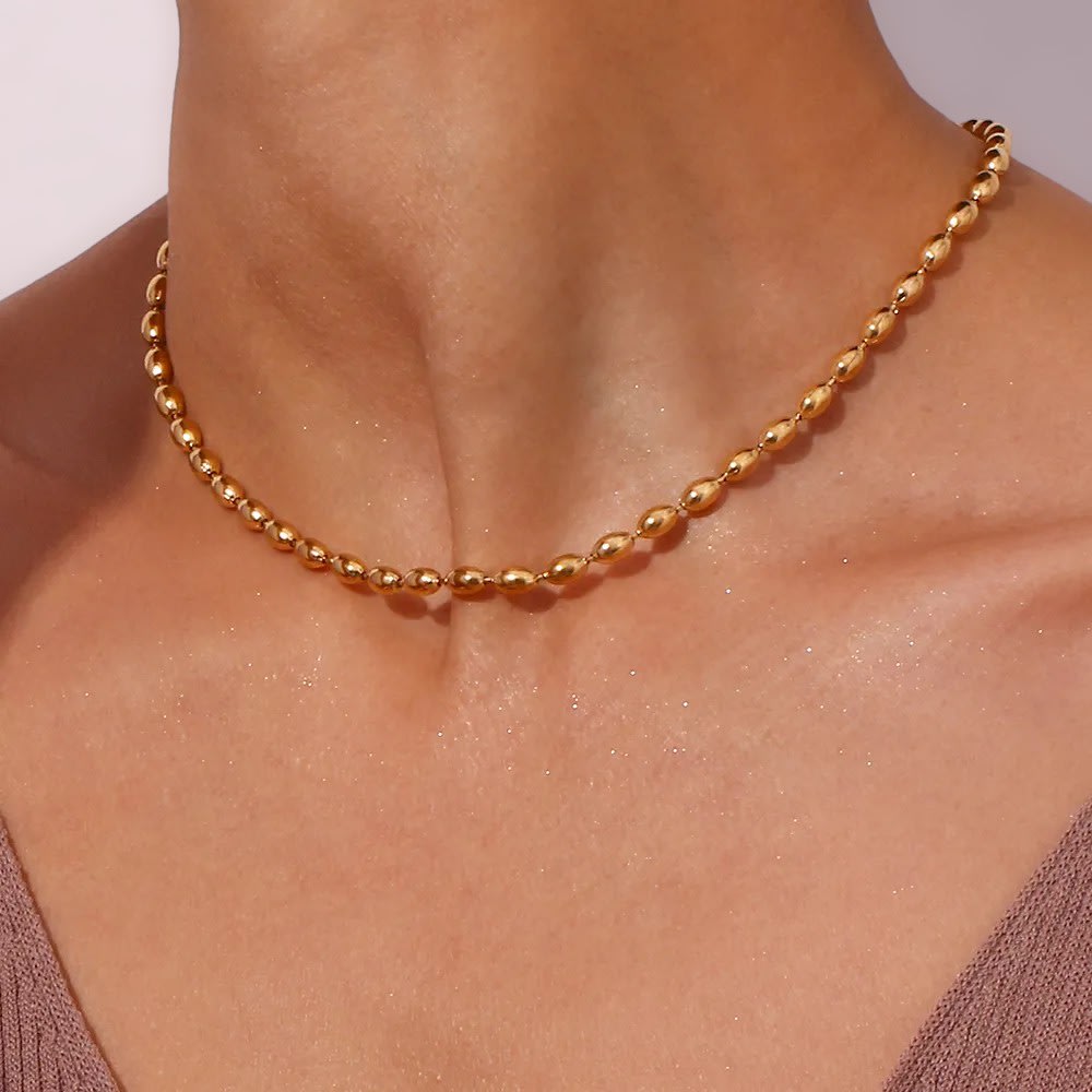 Collar cuentas ovaladas grano acero / unidad3