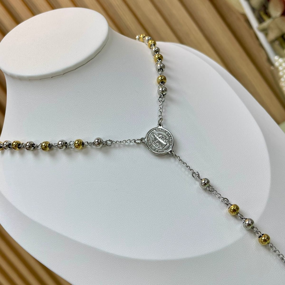 Rosario para caballero con balines 6 mm acero dorado plateado / unidad9