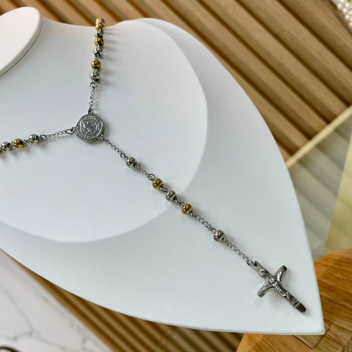 Rosario para caballero con balines 6 mm acero dorado plateado / unidad8