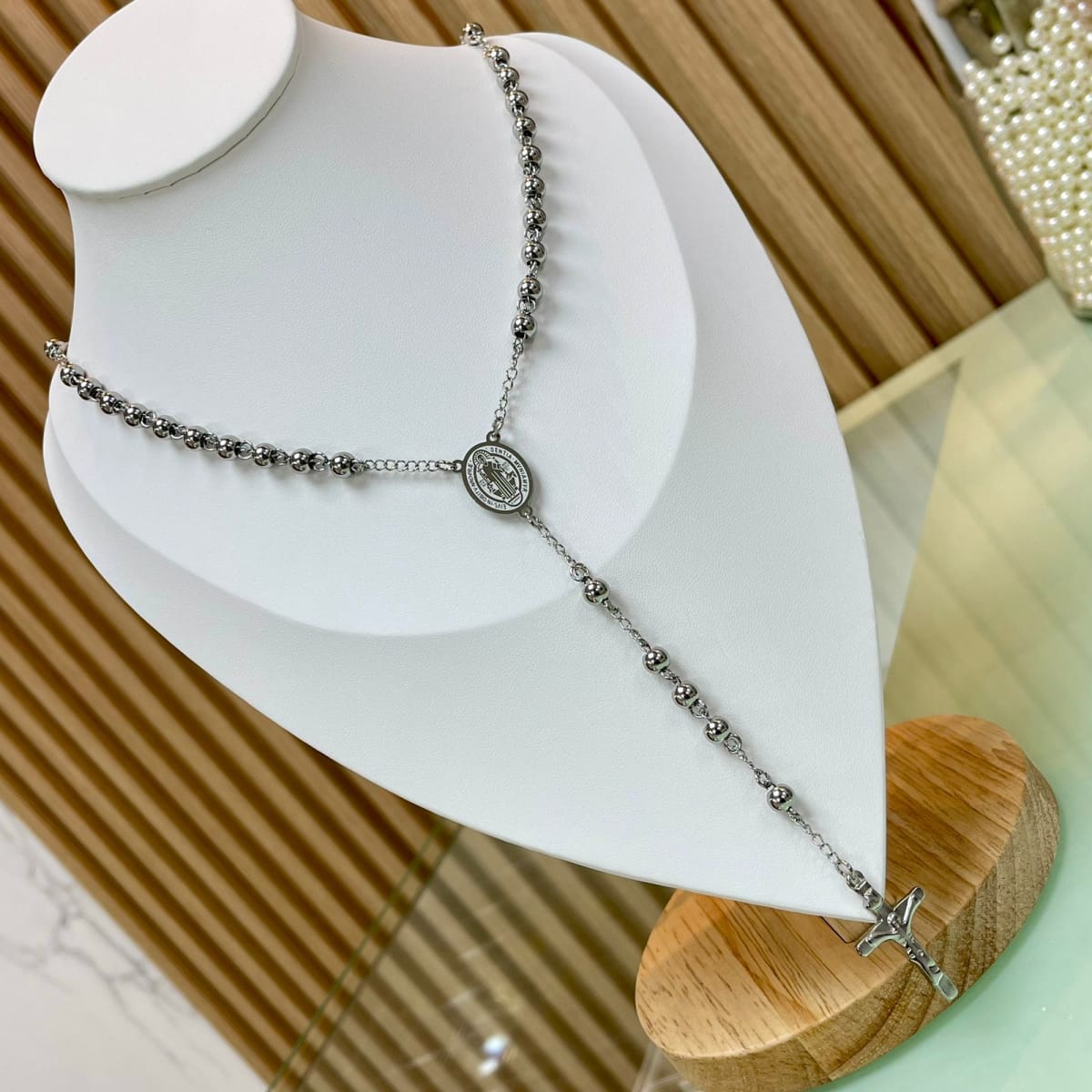 Rosario para caballero con balines 6 mm acero dorado plateado / unidad2