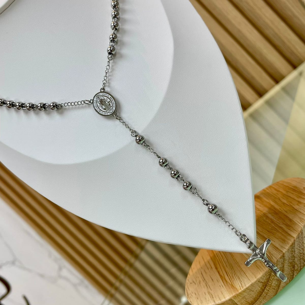 Rosario para caballero con balines 6 mm acero dorado plateado / unidad6