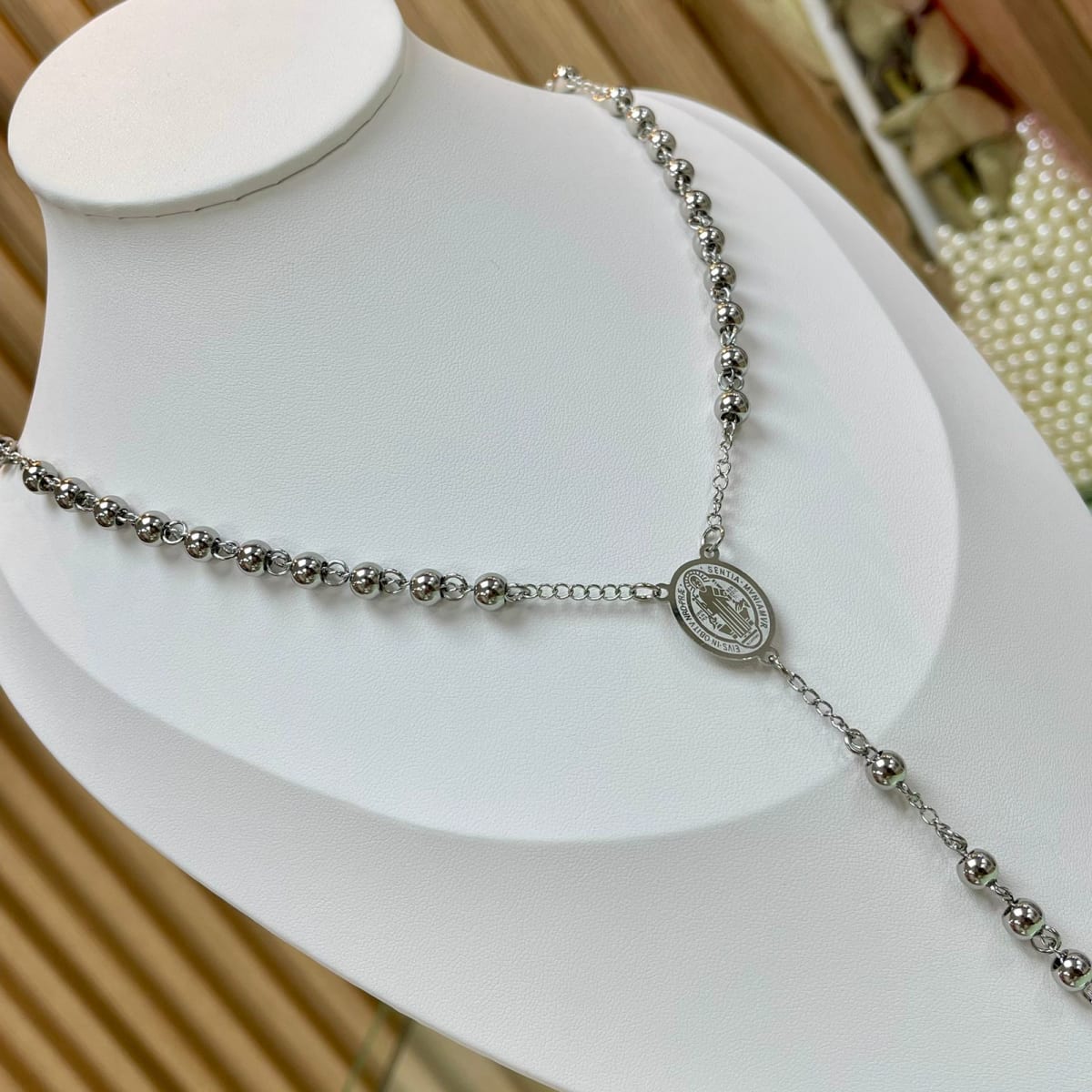 Rosario para caballero con balines 6 mm acero dorado plateado / unidad7