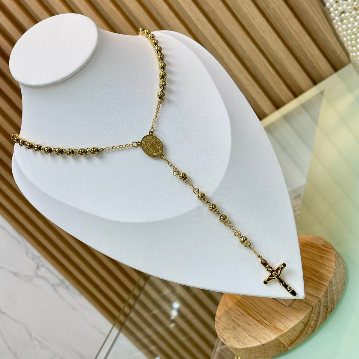 Rosario para caballero con balines 6 mm acero dorado plateado / unidad1