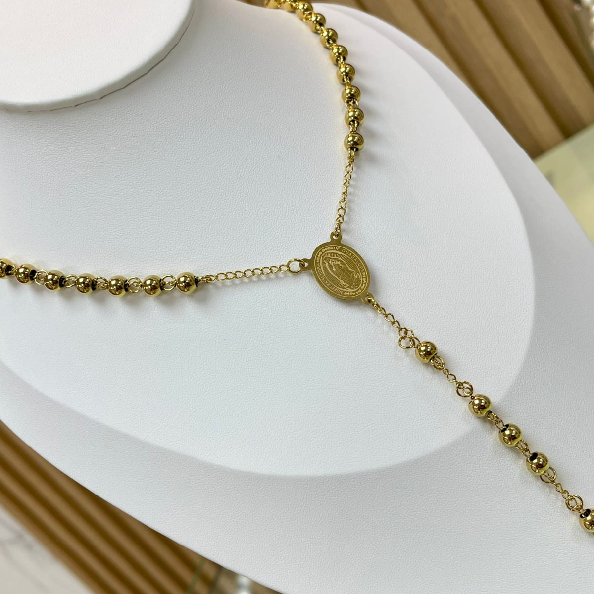 Rosario para caballero con balines 6 mm acero dorado plateado / unidad5