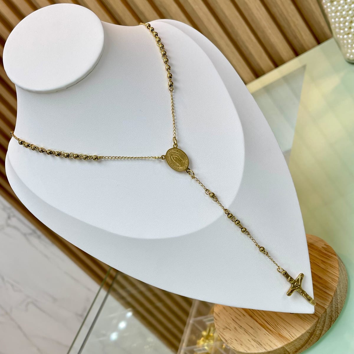 Rosario para dama caballero con balines 4~5 mm acero dorado plateado / unidad1