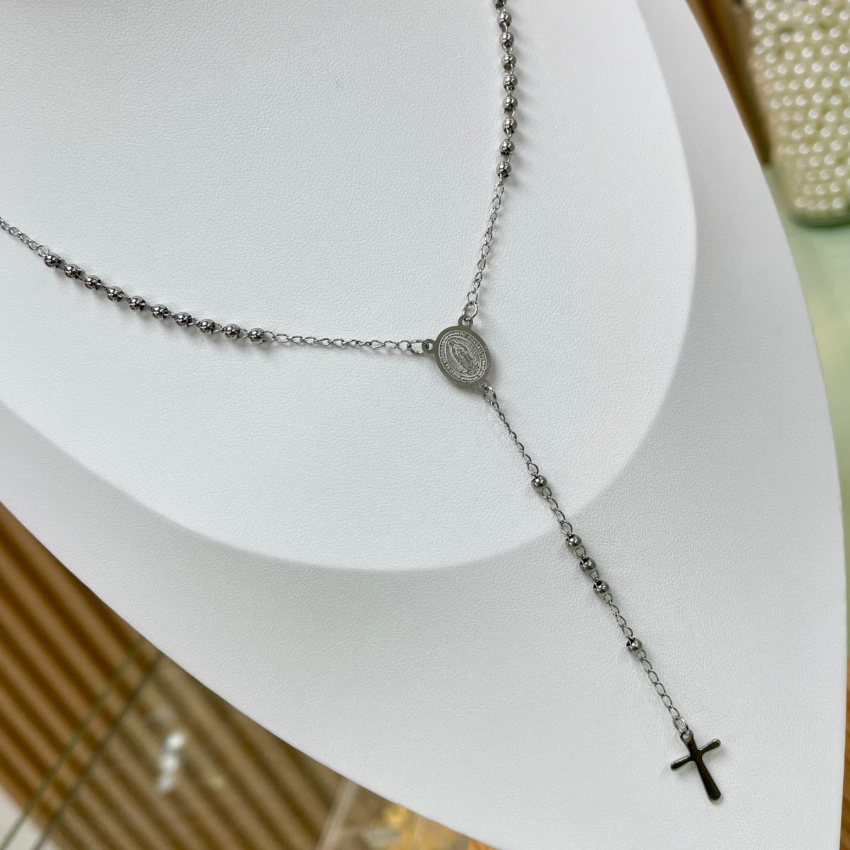 Rosario para caballero dama con balines 3 mm acero dorado plateado / unidad6