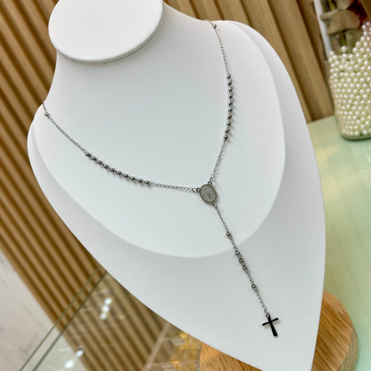 Rosario para caballero dama con balines 3 mm acero dorado plateado / unidad2