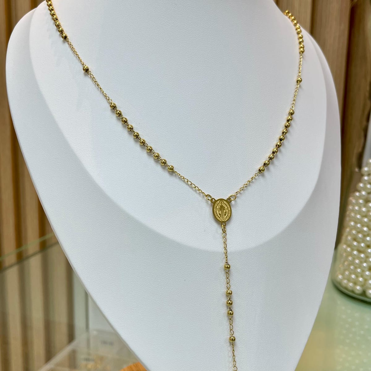 Rosario para caballero dama con balines 3 mm acero dorado plateado / unidad3