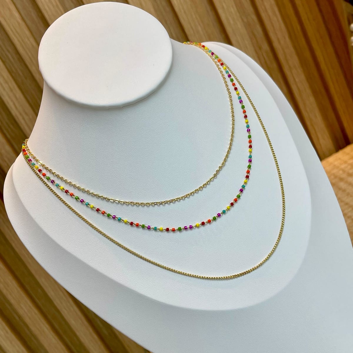 Collar 3 en 1 cristal multicolor baño de oro / unidad2