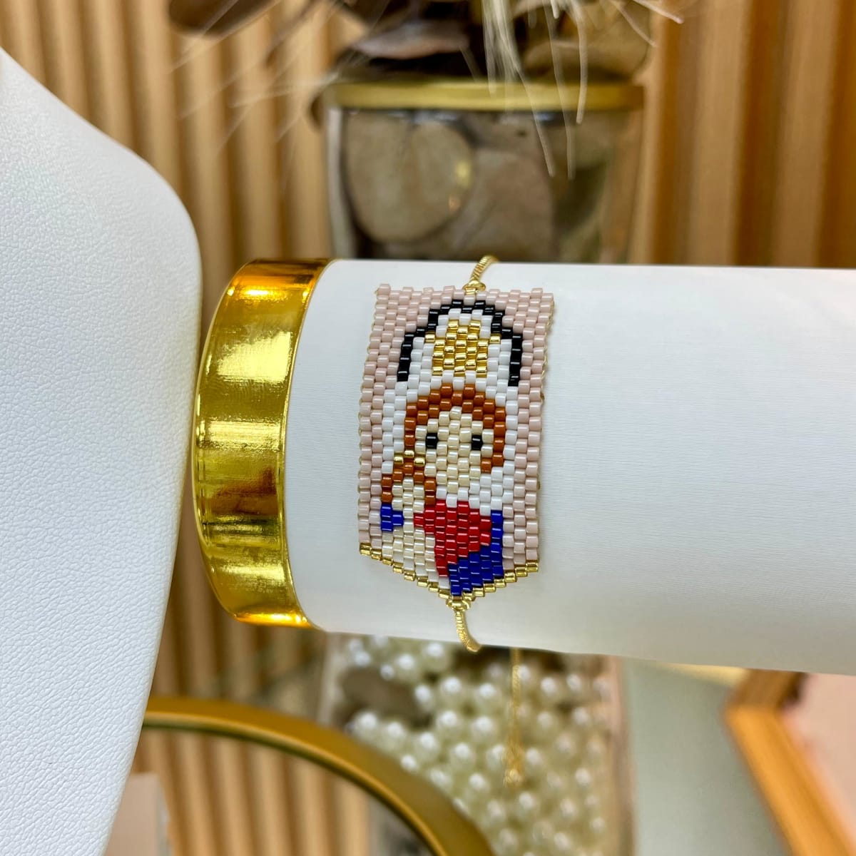 Accesorios con virgen chiquinquirá tejida rosa VTE / unidad2