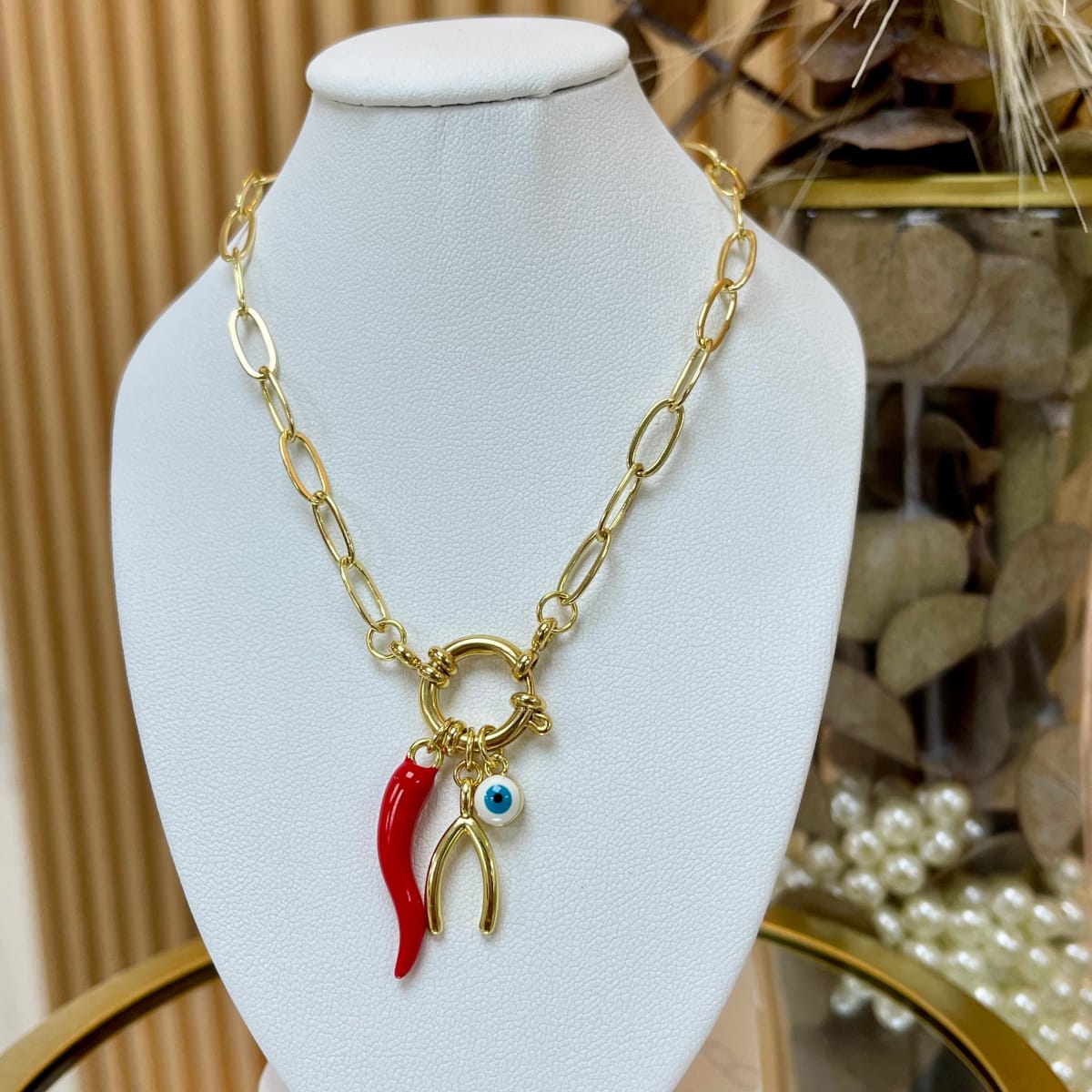 Collar protección cadena eslabones con ojo turco ají suerte / unidad1