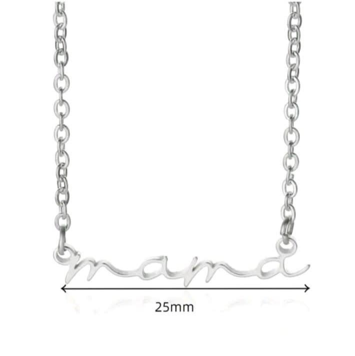 Collar cadena palabra mamá acero plateado / unidad1