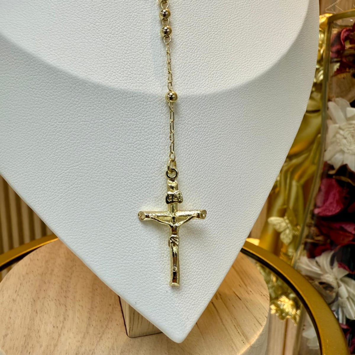 Rosario para dama con balines 2 mm baño de oro / unidad3