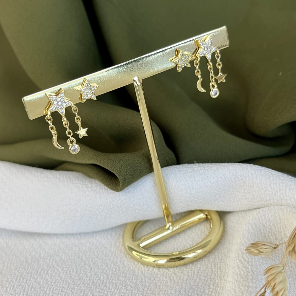 Aros topos topitos zarcillos estrellas colgantes baño de oro / par3