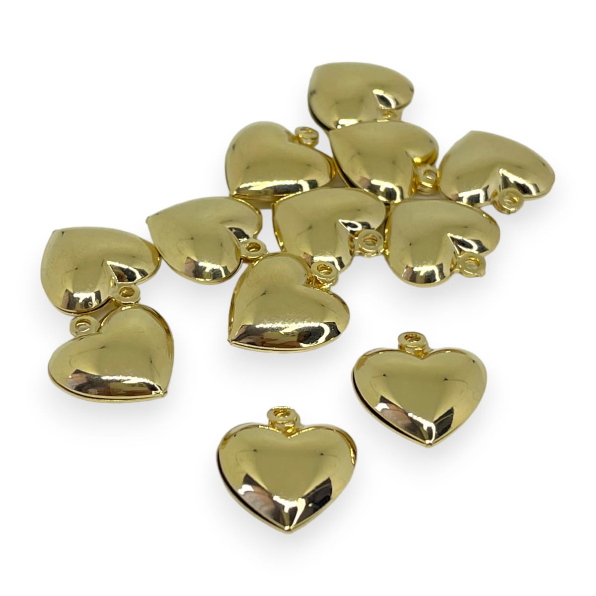 Dije colgante corazón inflado 15 mm baño de oro / unidad2
