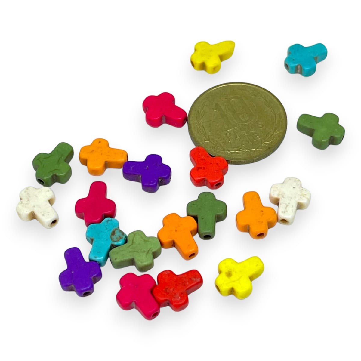 Cuenta pasadora cruz piedra turquesa fósil multicolor3