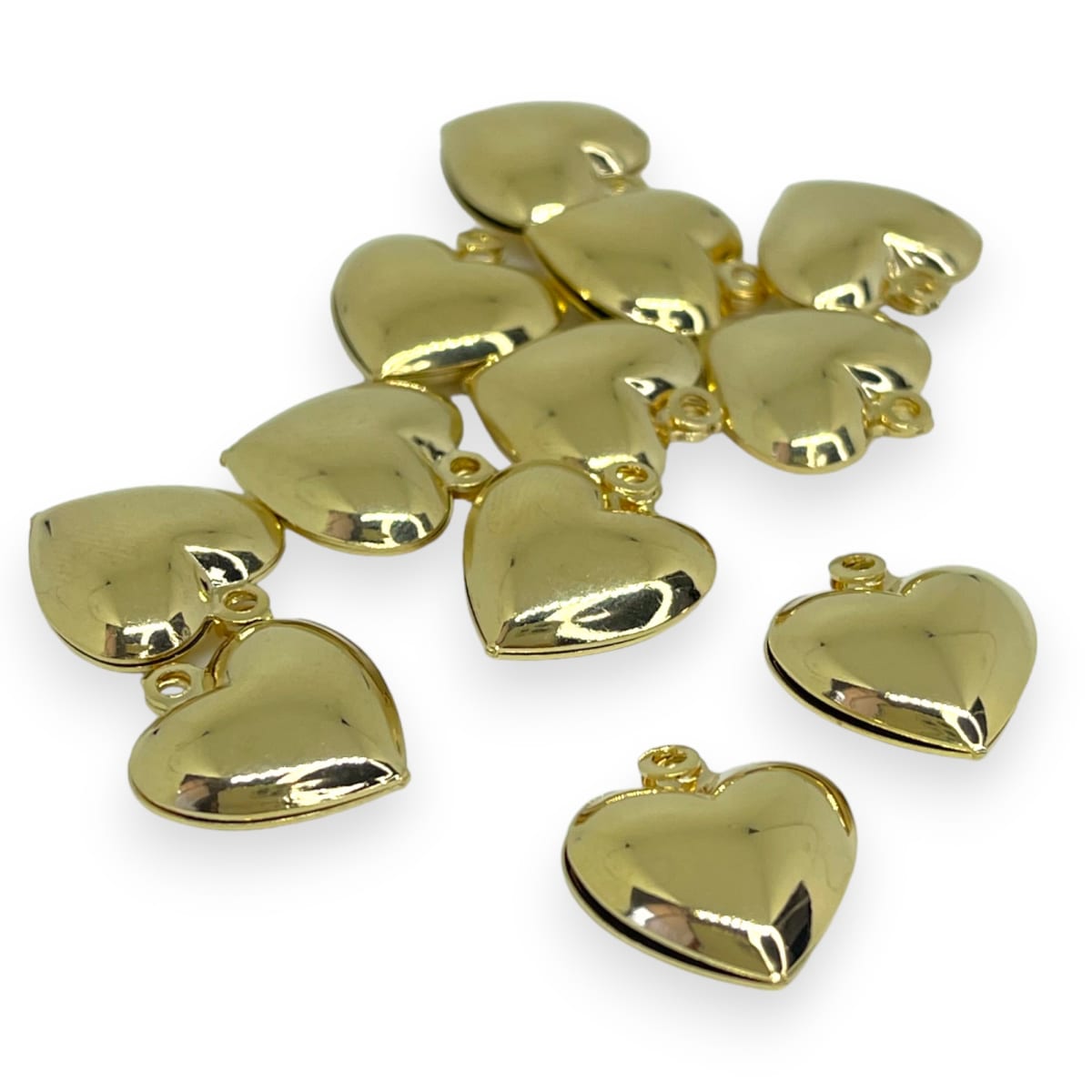 Dije colgante corazón inflado 15 mm baño de oro / unidad3