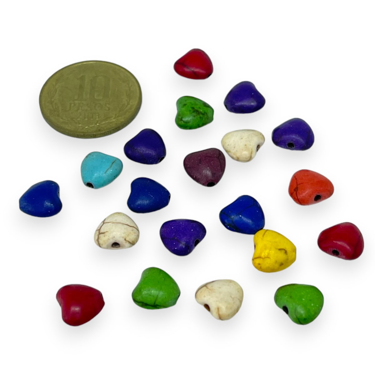 Cuenta pasadora corazón piedra turquesa fósil multicolor3