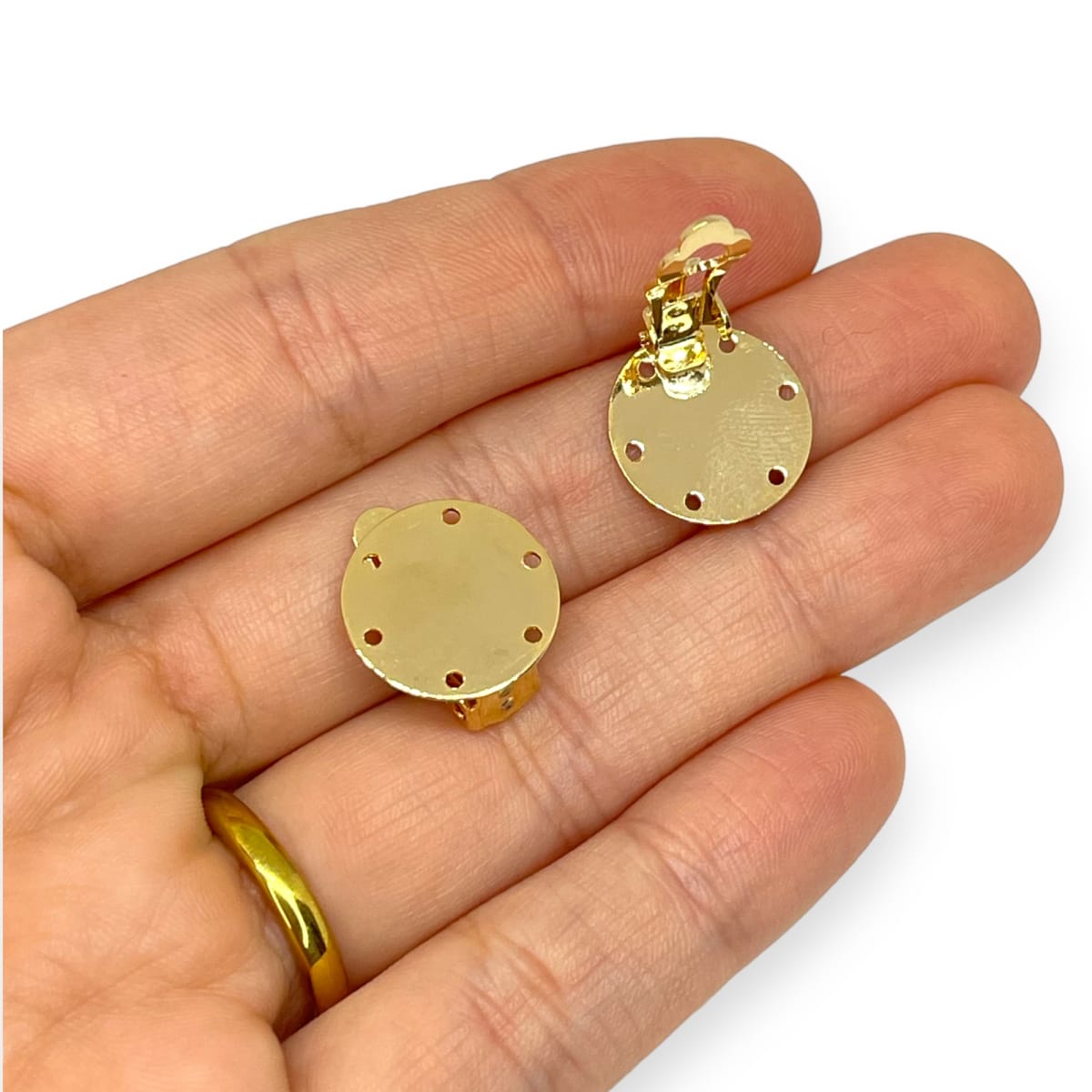 Base de aros clip topito a presión redonda para recamar baño de oro / par2