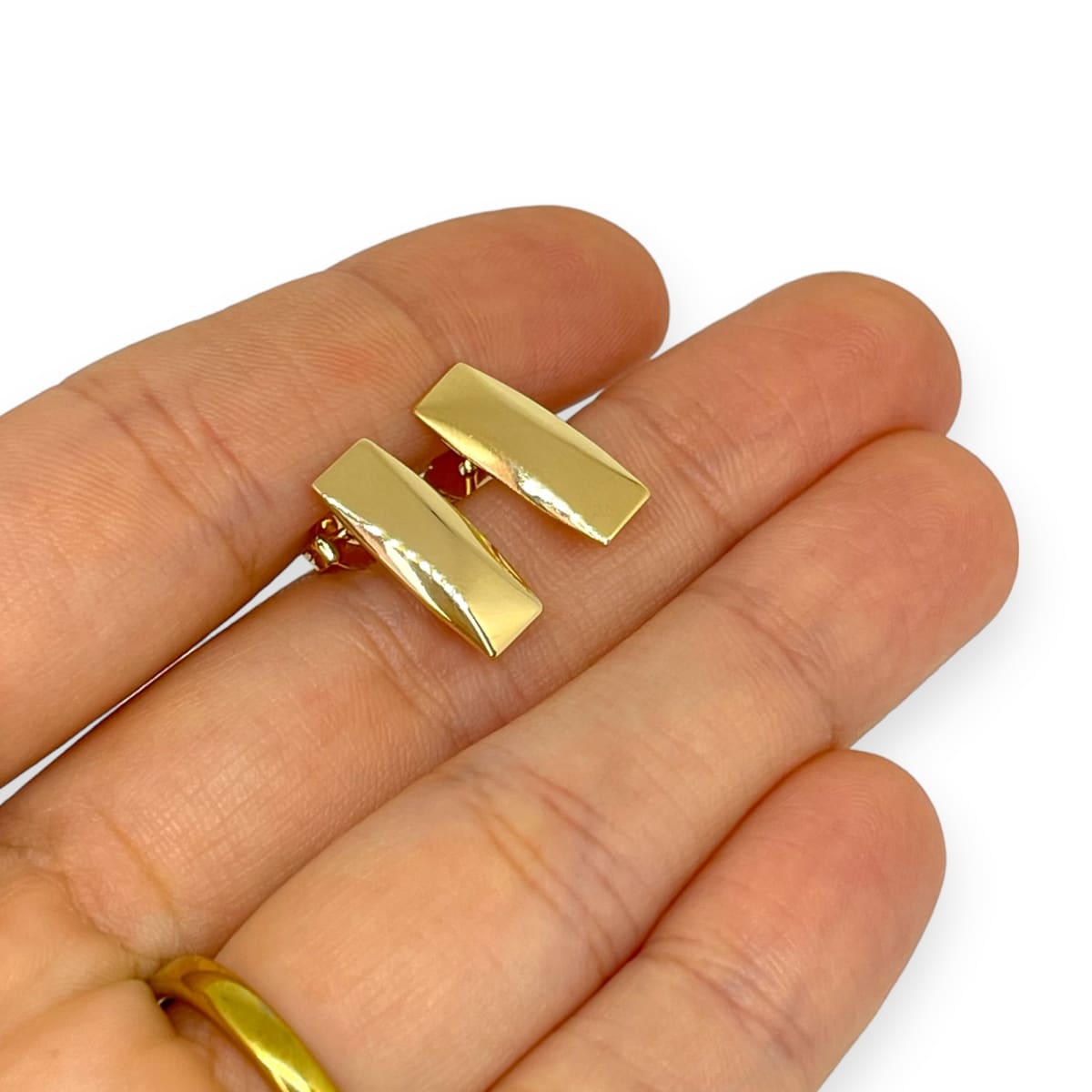 Base de aros topito rectángulo baño de oro / par2