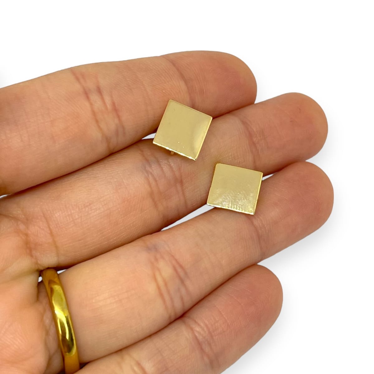 Base de aros topito cuadrado baño de oro / par2