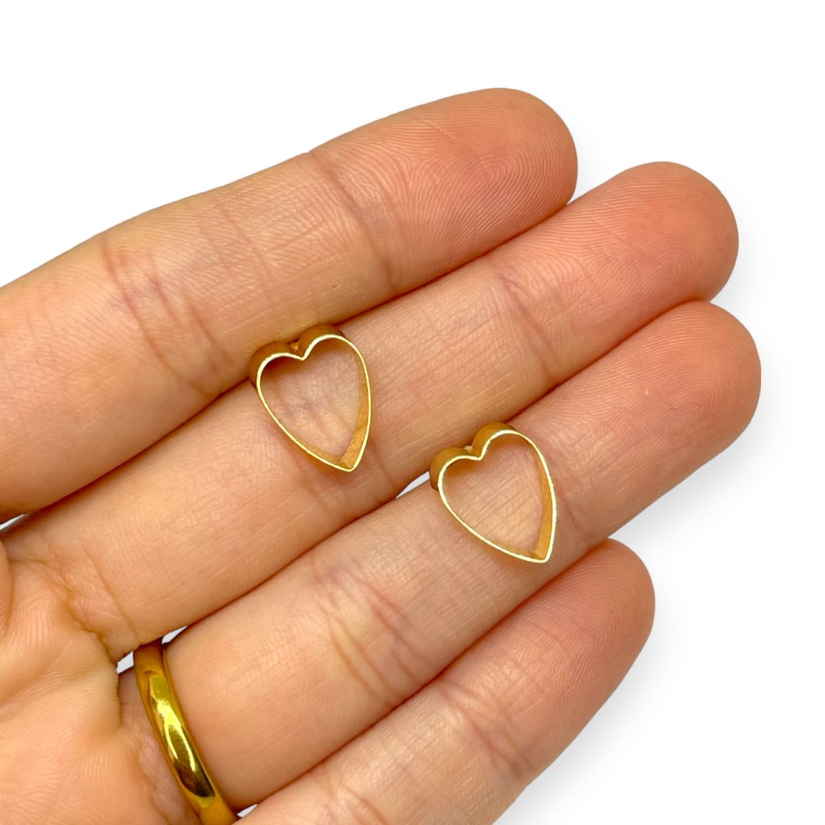 Base de aros corazón para recamar baño de oro / par2