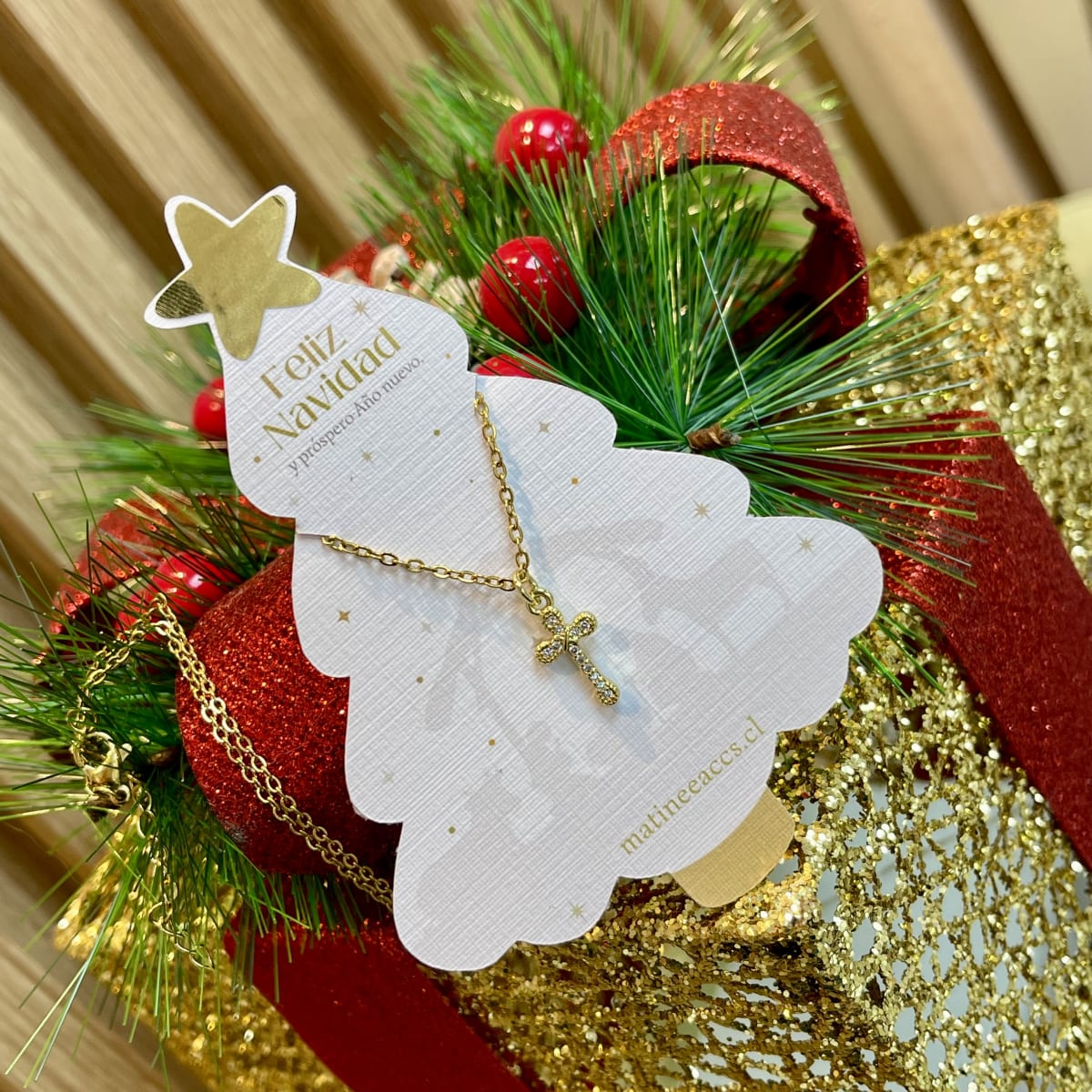 Collar regalo navidad acero baño de oro / unidad5