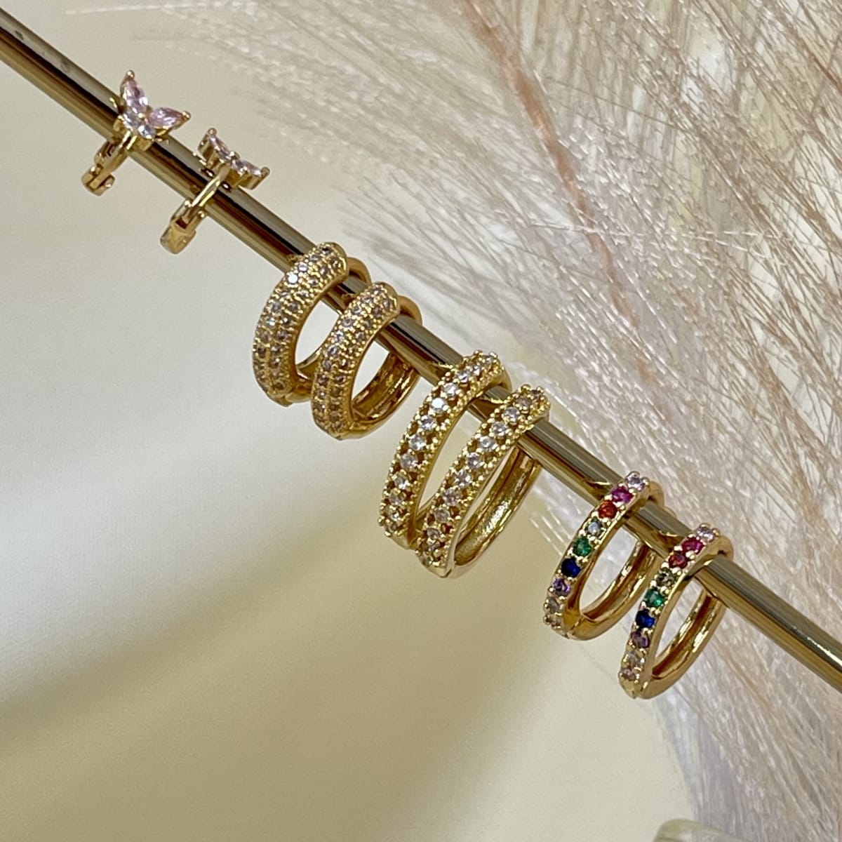 Aros argollas aretes baño de oro zircón niñas bebe damas / par2