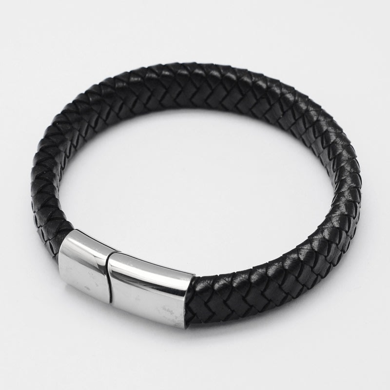 Pulsera caballero hombre cuero trenzado 12 mm cierre magnético / unidad3