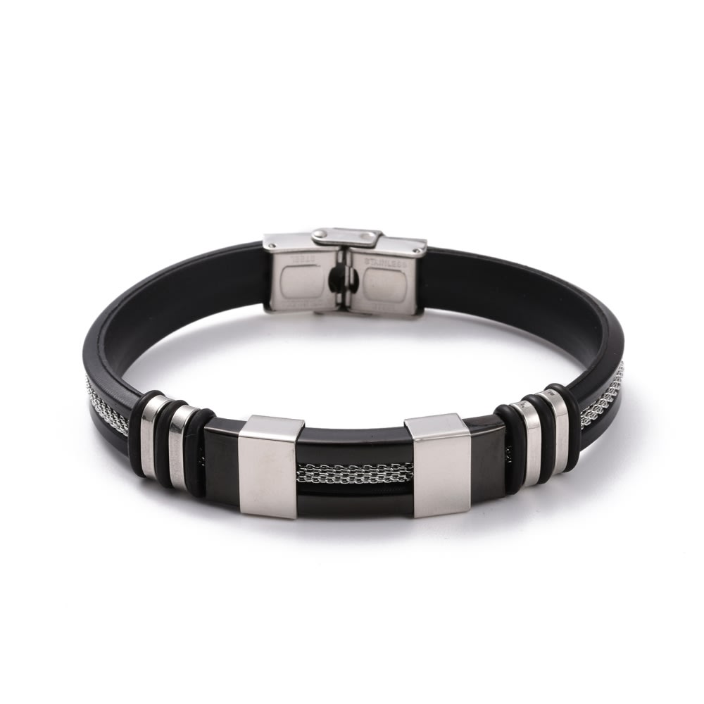 Pulsera caballero hombre cordón silicona 12.5 mm acero / unidad1