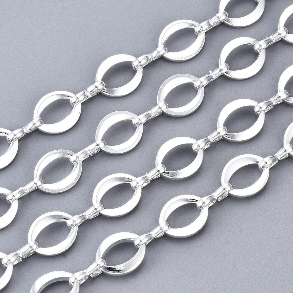 Cadena eslabón ovalado 9.5 mm baño de plata / metro1