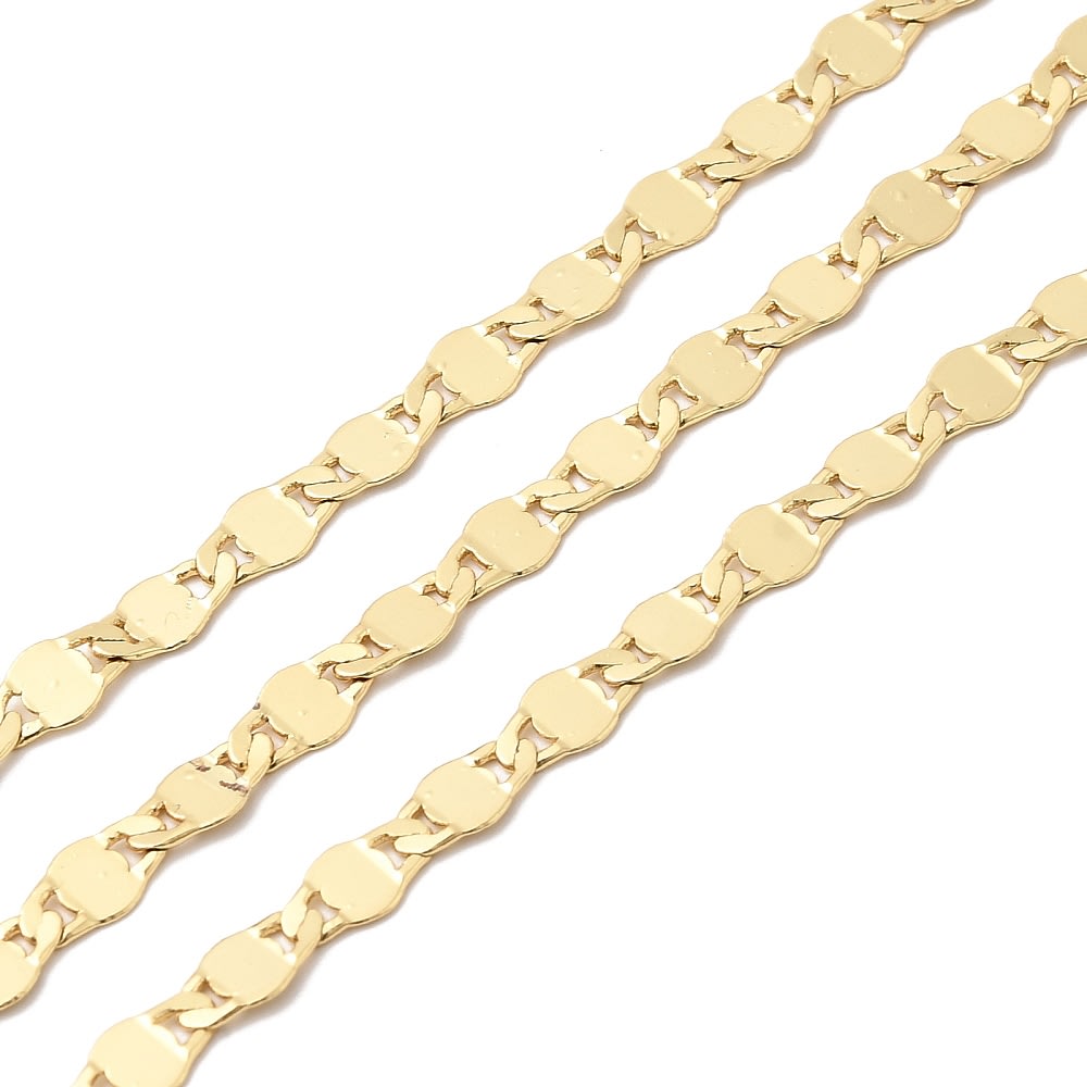 Cadena eslabón discos planos 8x4 mm baño oro / metro1