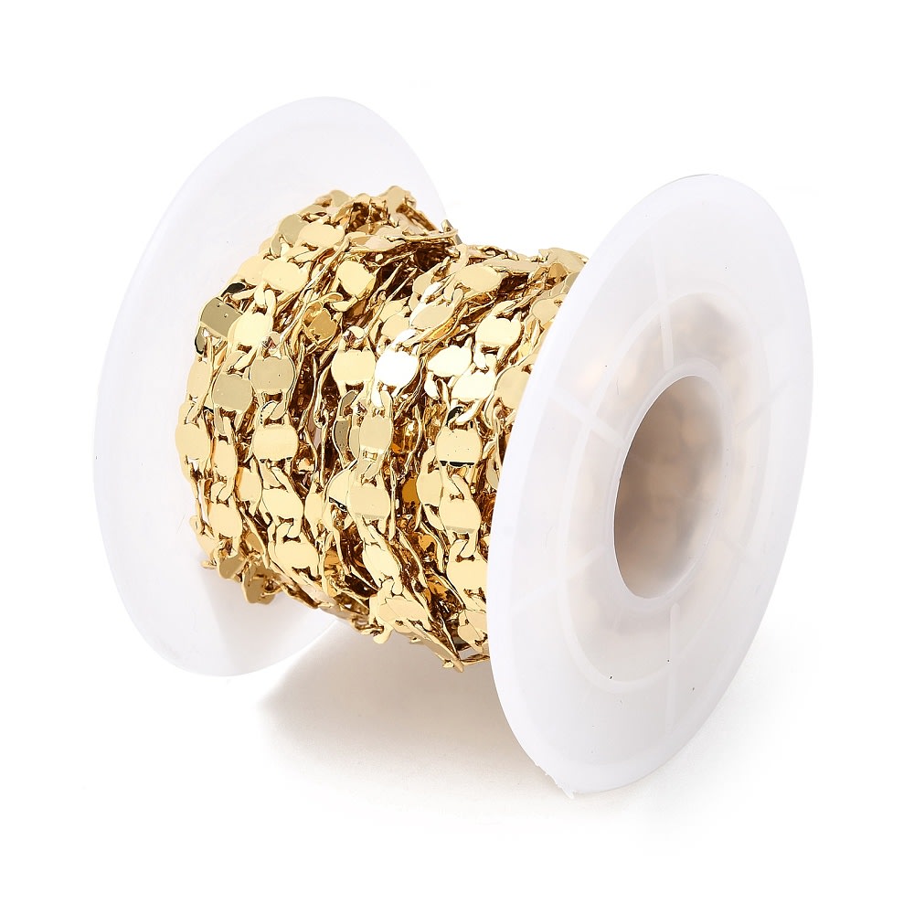 Cadena eslabón discos planos 8x4 mm baño oro / metro2
