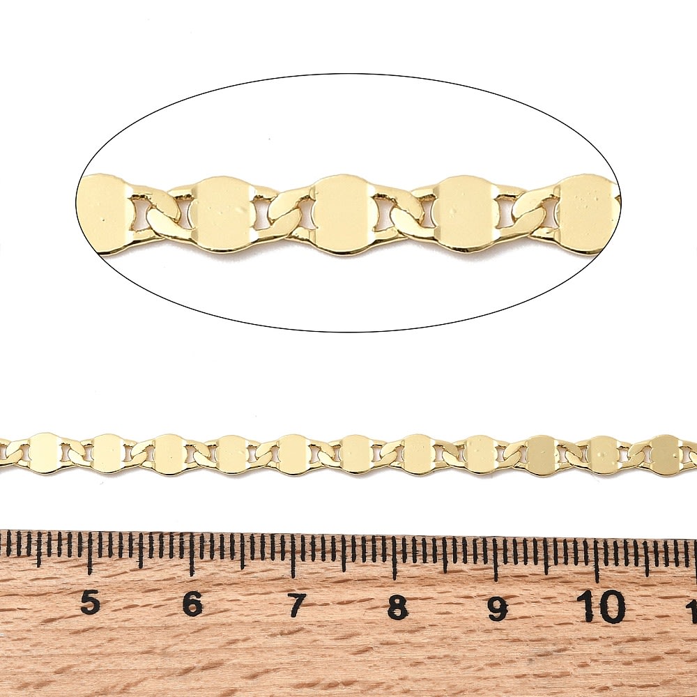 Cadena eslabón discos planos 8x4 mm baño oro / metro3