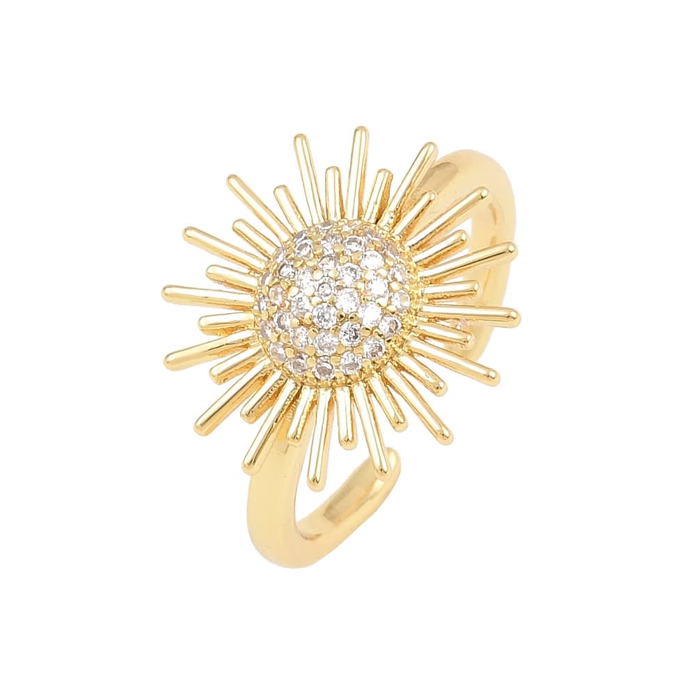 Anillo ajustable sol verano 16 mm baño oro zircón / unidad1