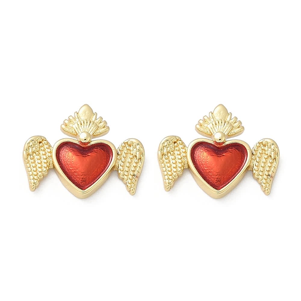 Aros topo topito sagrado corazón alas 12 mm baño de oro / par1