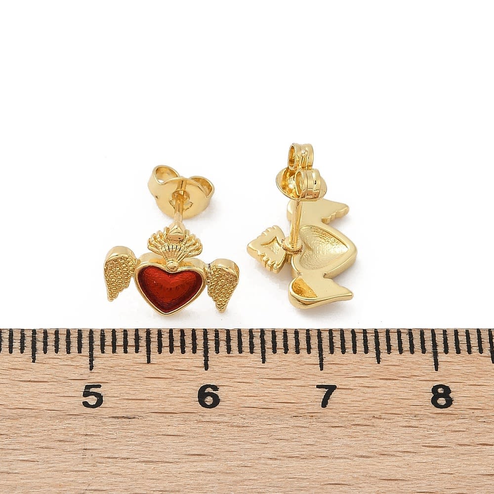 Aros topo topito sagrado corazón alas 12 mm baño de oro / par2