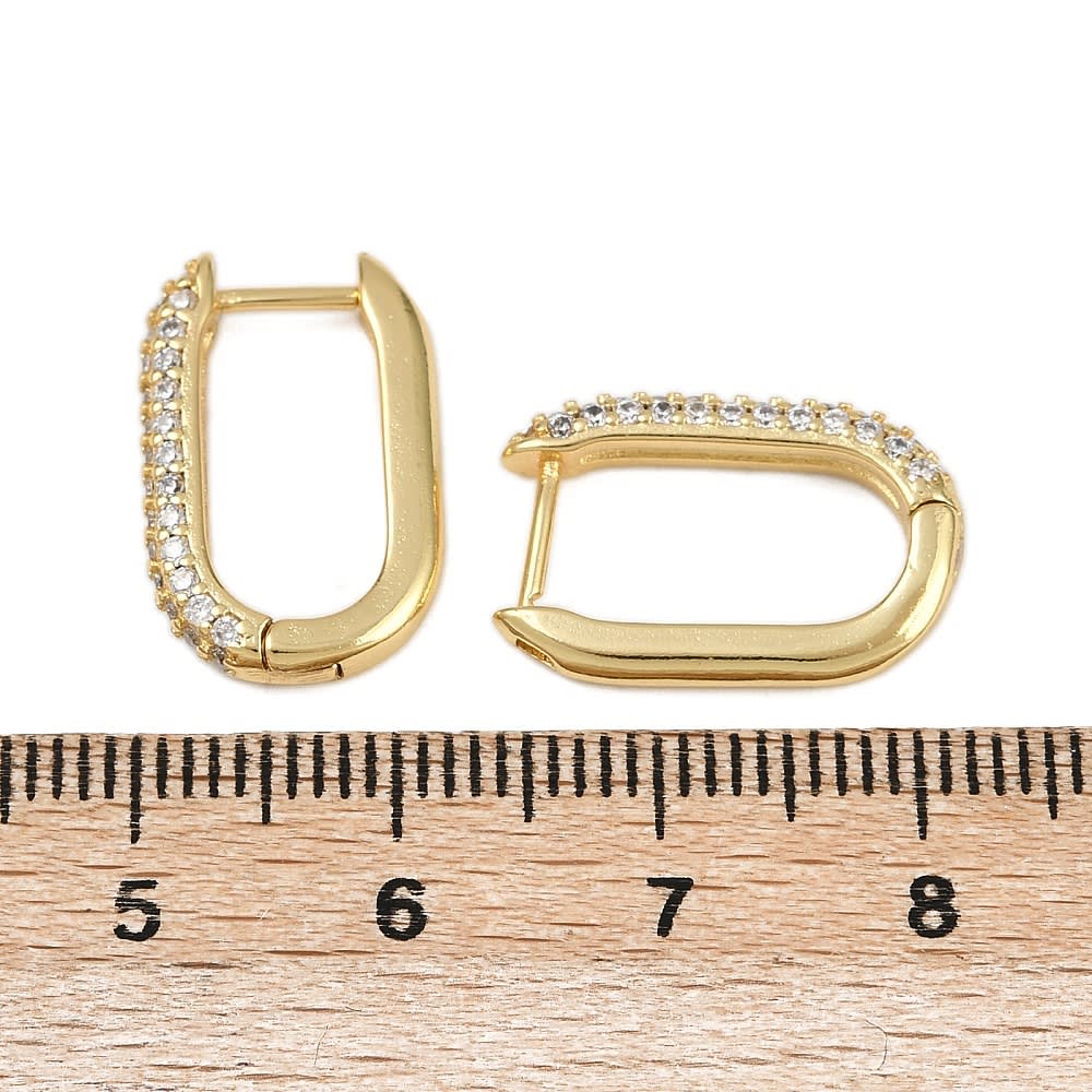 Aros argollas huggie rectangular 18 mm baño oro zircón / par2