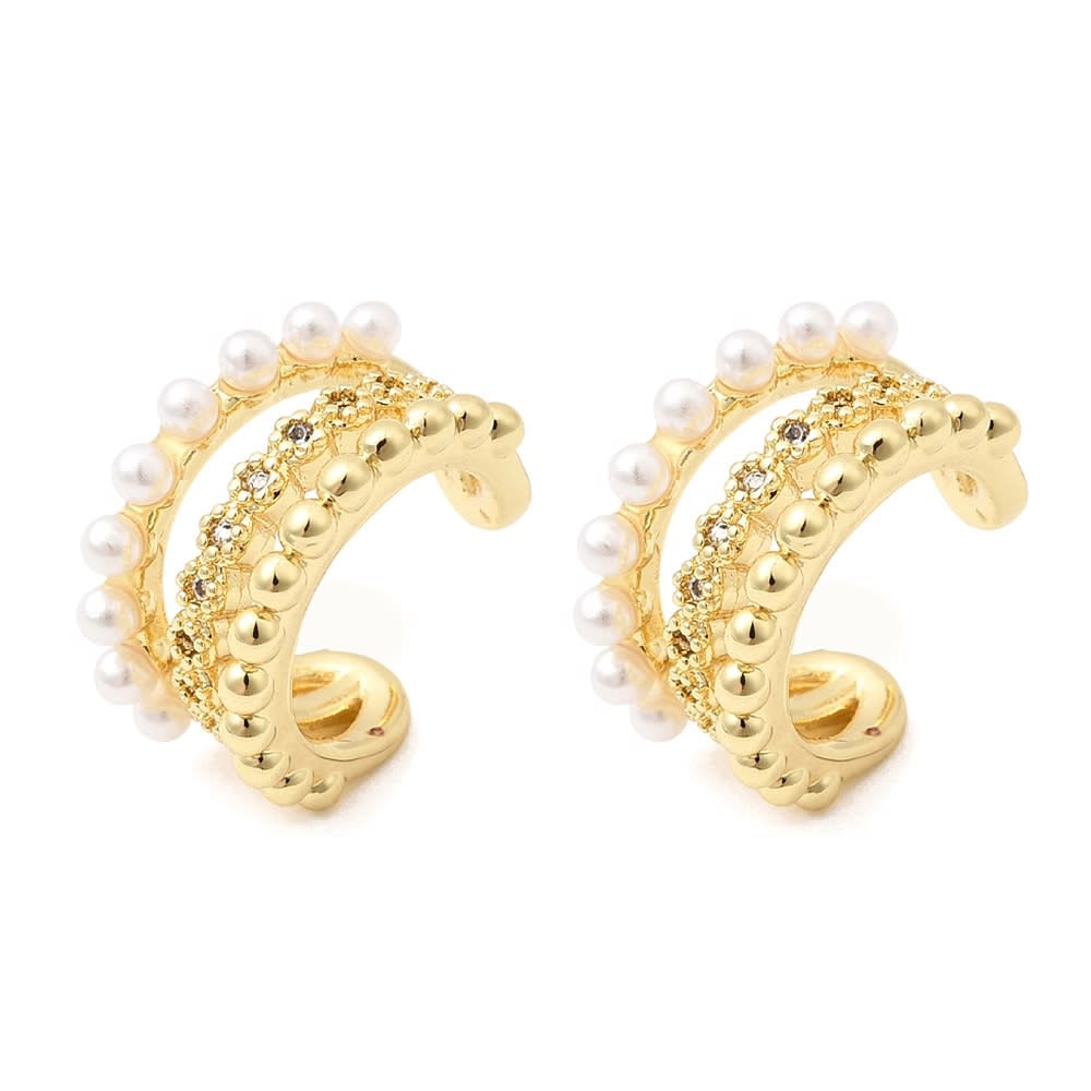 Ear cuff aros solitarios triple línea liso perla zircón baño oro / unidad1